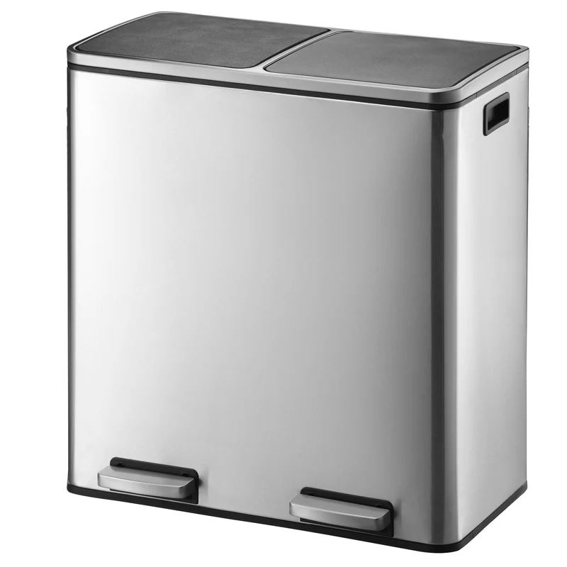 Poubelle de cuisine à pédale tri sélectif grande capacité 60L (2x30L) MAJOR en acier Inox