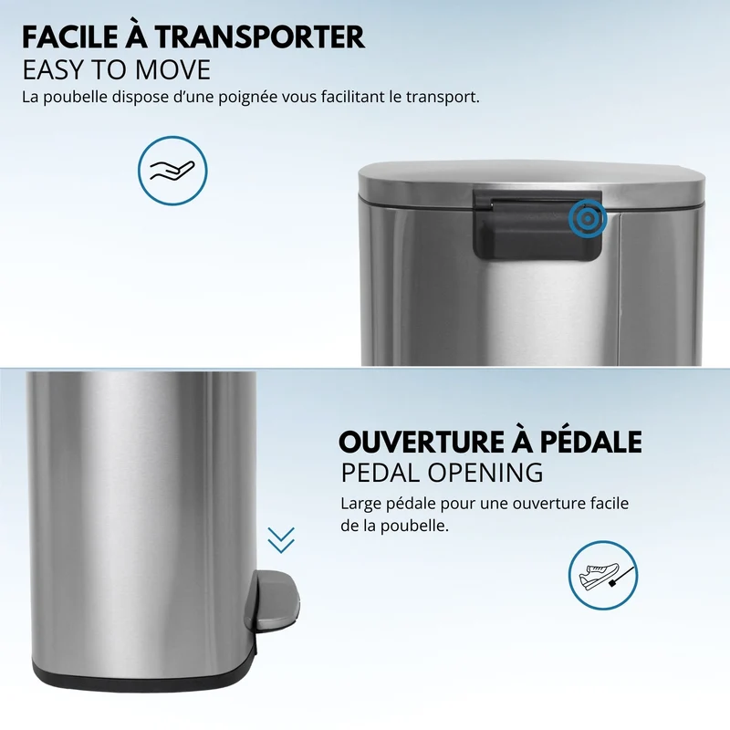 Poubelle de cuisine à pédale 50L Design ADMIRAL en acier Inox brossé avec seau et fermeture douce