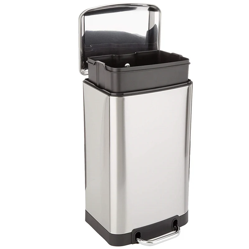 Poubelle de cuisine à pédale 30L Design GREENWICH en acier Inox avec seau couvercle bombé
