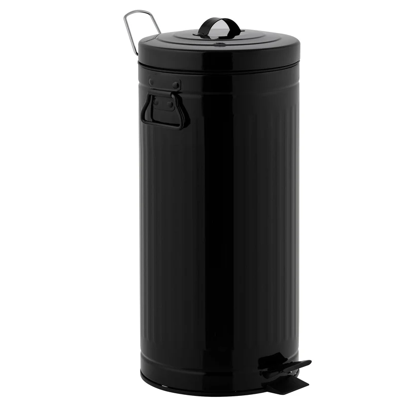 Poubelle de cuisine à pédale 30L Vintage BROOKLYN Noir en acier Inox avec seau