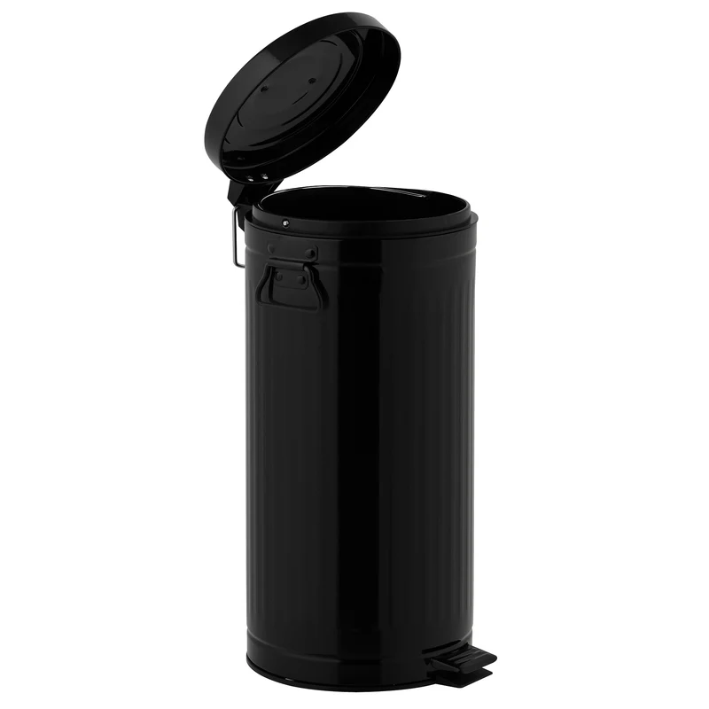 Poubelle de cuisine à pédale 30L Vintage BROOKLYN Noir en acier Inox avec seau