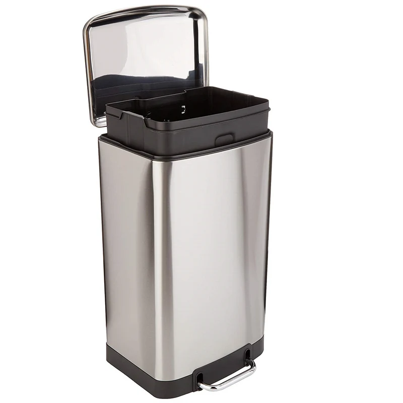 Poubelle de cuisine à pédale 40L Design GREENWICH en acier Inox avec seau couvercle bombé