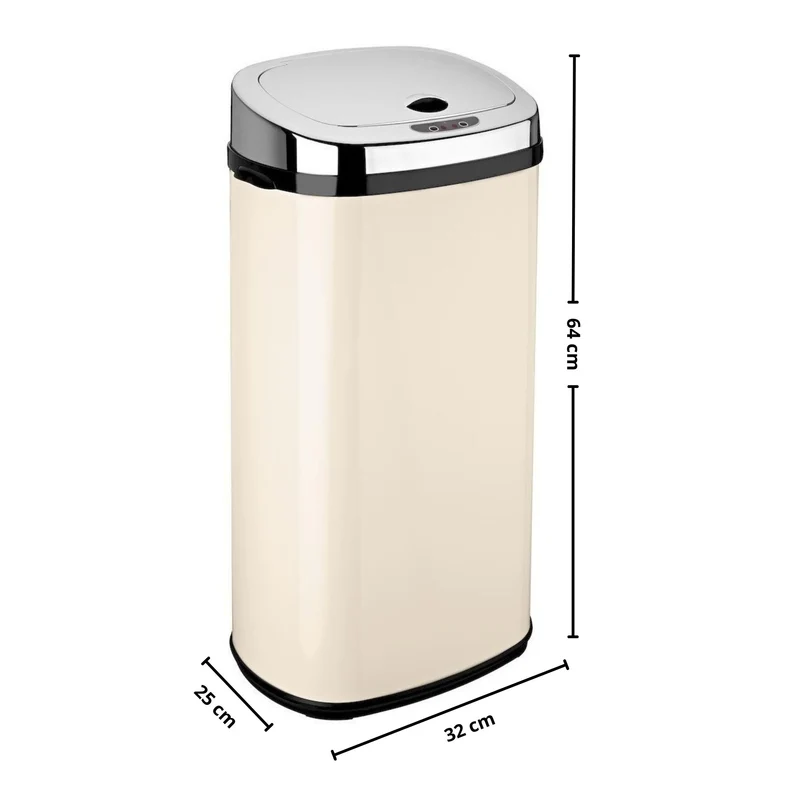 Poubelle de cuisine automatique 42L LARGO Crème brillant en acier INOX avec cerclage