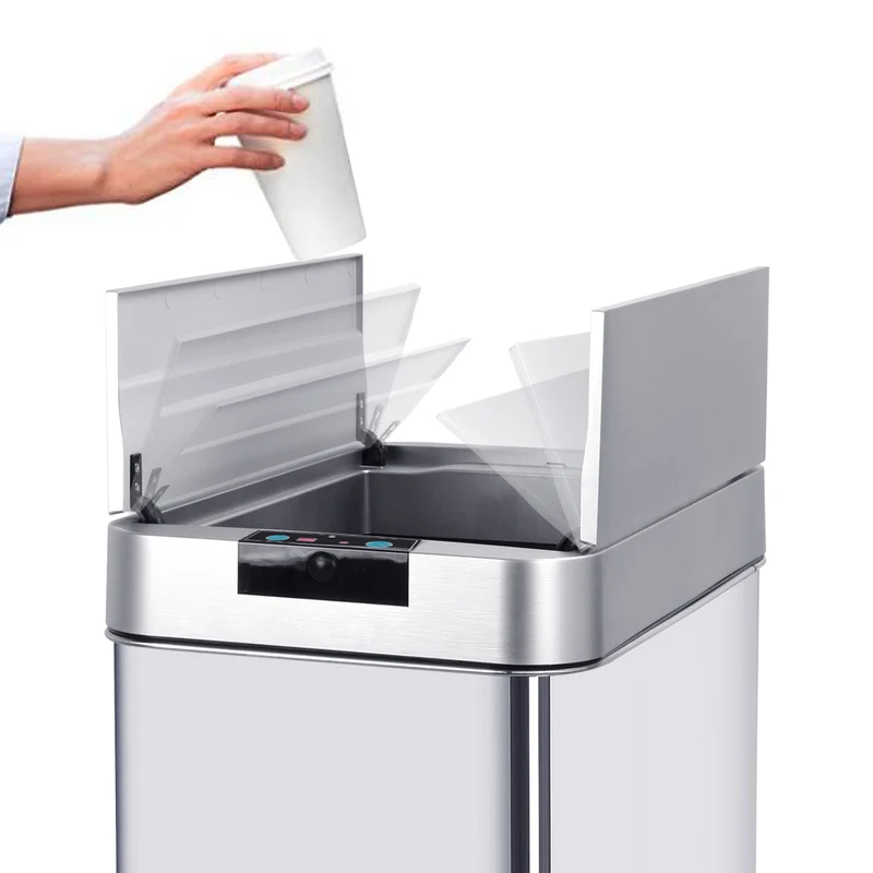 Poubelle de cuisine automatique 70L SILVERLAKE en acier Inox avec cerclage Ouverture papillon grande capacité