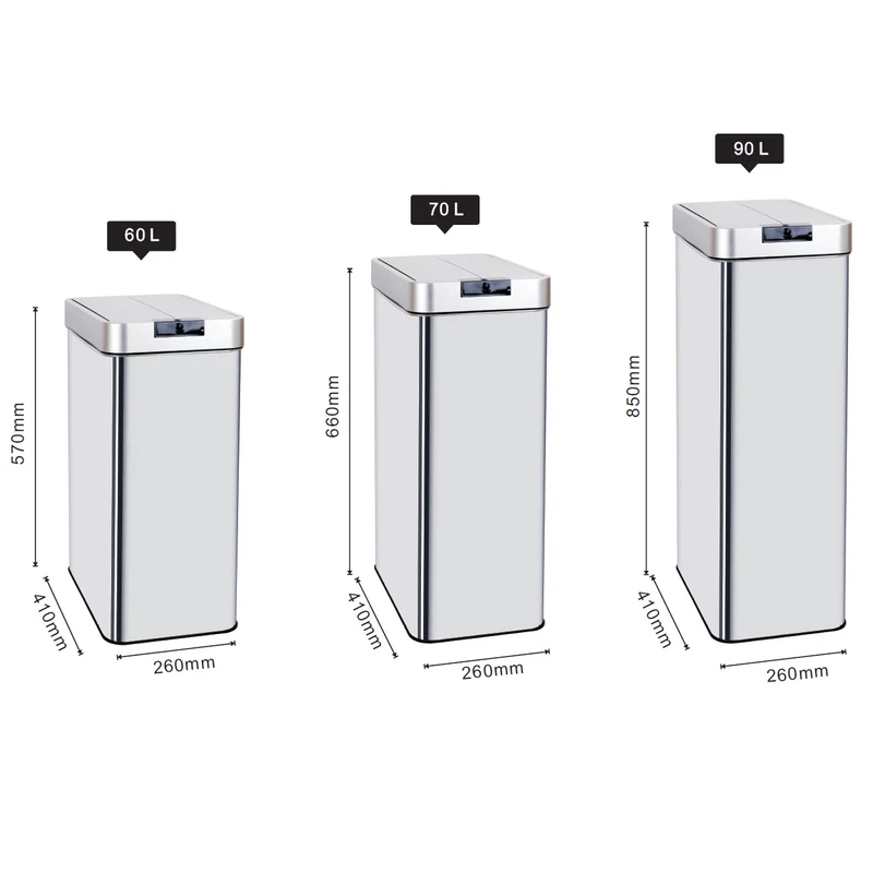 Poubelle de cuisine automatique 60L SILVERLAKE en acier Inox avec cerclage Ouverture papillon grande capacité