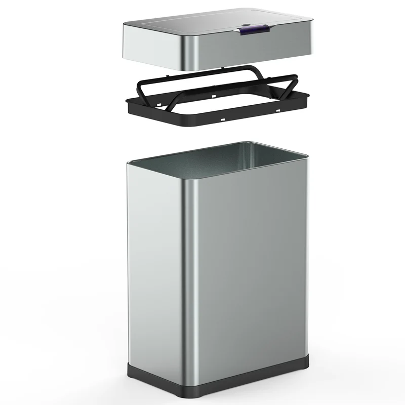 Poubelle de cuisine automatique design 60L DAYTONA en acier INOX avec cerclage