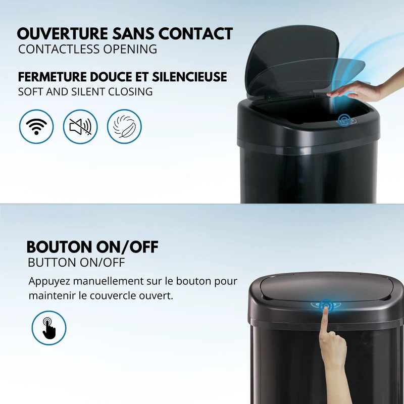 Poubelle de cuisine automatique 68L MAJESTIC grande capacité Noir mat en acier INOX avec cerclage
