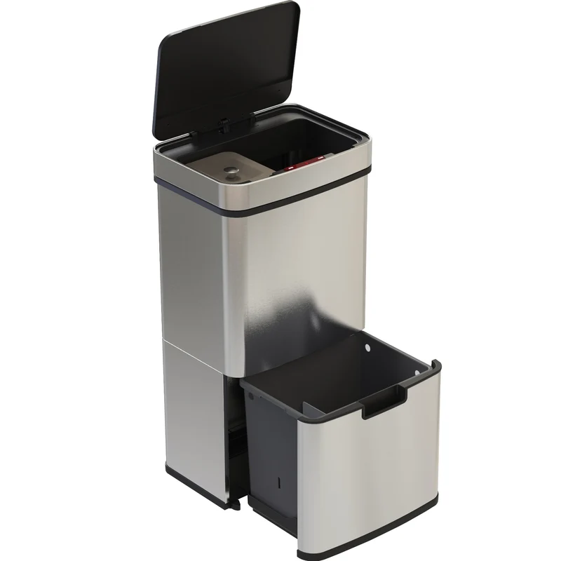 Poubelle De Cuisine Automatique Tri Sélectif Double Compartiment 75l NARVIK En Acier Inox Recyclage Grande Capacité Et Poubelle De Table 3l