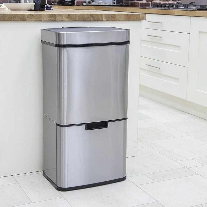 Poubelle De Cuisine Automatique Tri Sélectif Double Compartiment 75l NARVIK En Acier Inox Recyclage Grande Capacité Et Poubelle De Table 3l