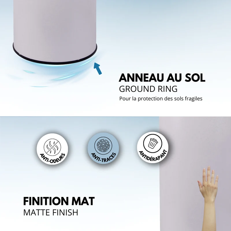 Poubelle de cuisine automatique 42L SOHO Blanc en acier INOX avec cerclage