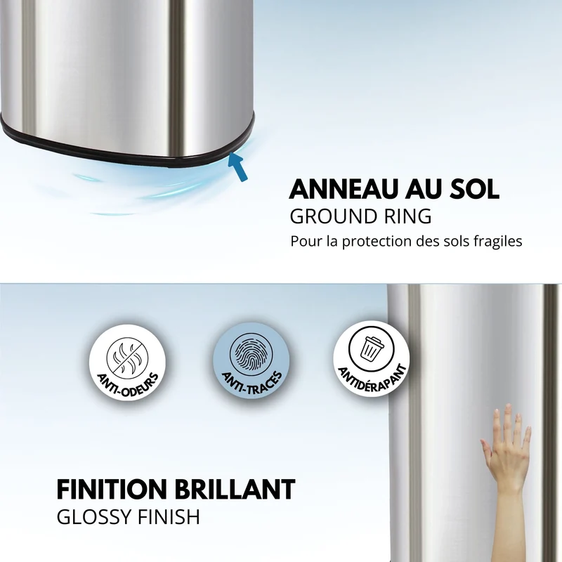 Poubelle de cuisine automatique 68L MAJESTIC grande capacité en acier INOX avec cerclage