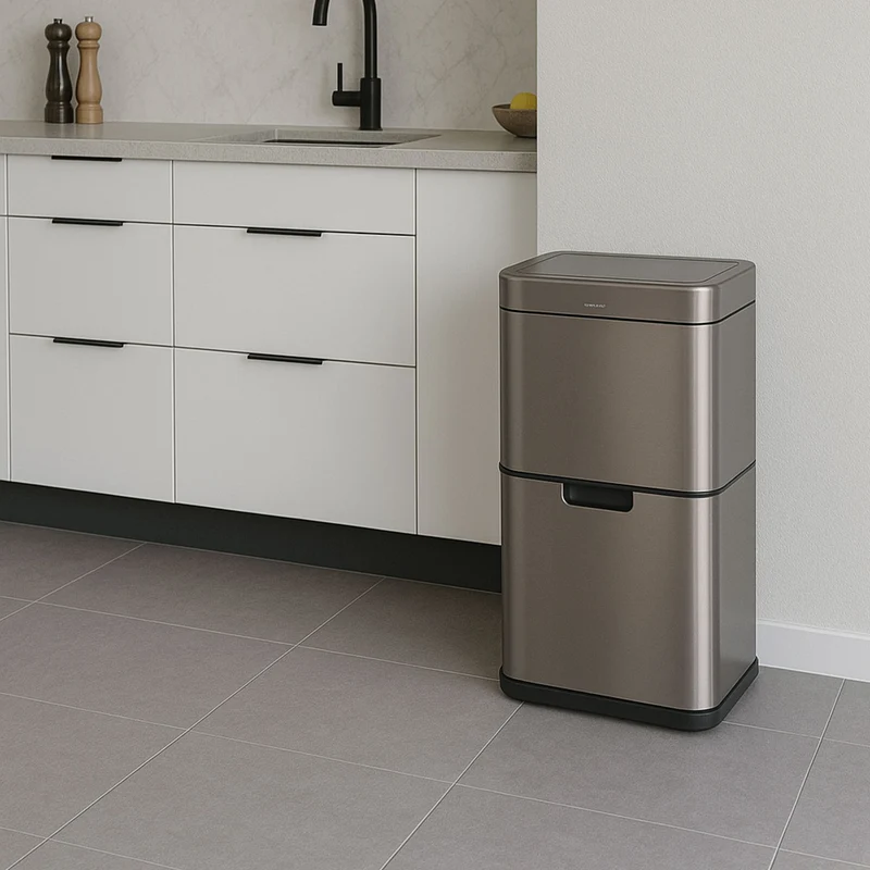 Poubelle de tri sélectif 3 bacs - Détecteur de mouvement - Senzaro 60L - Argent