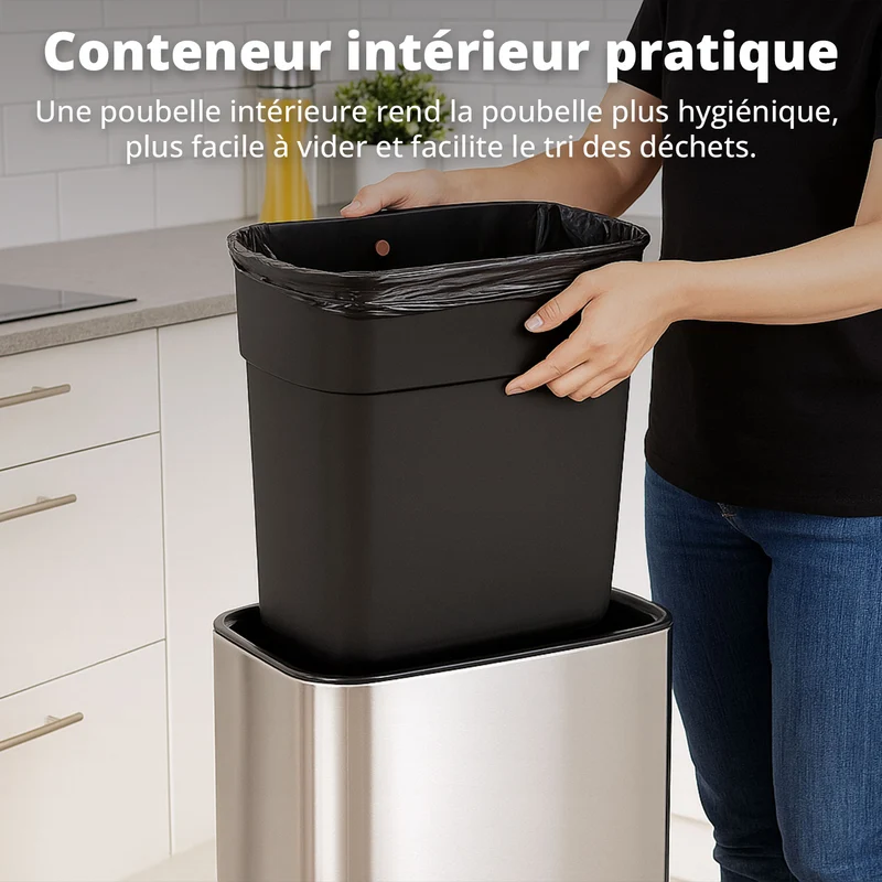Poubelle Mira avec couvercle à fermeture douce et voyant d'état LED 50 litres Argent