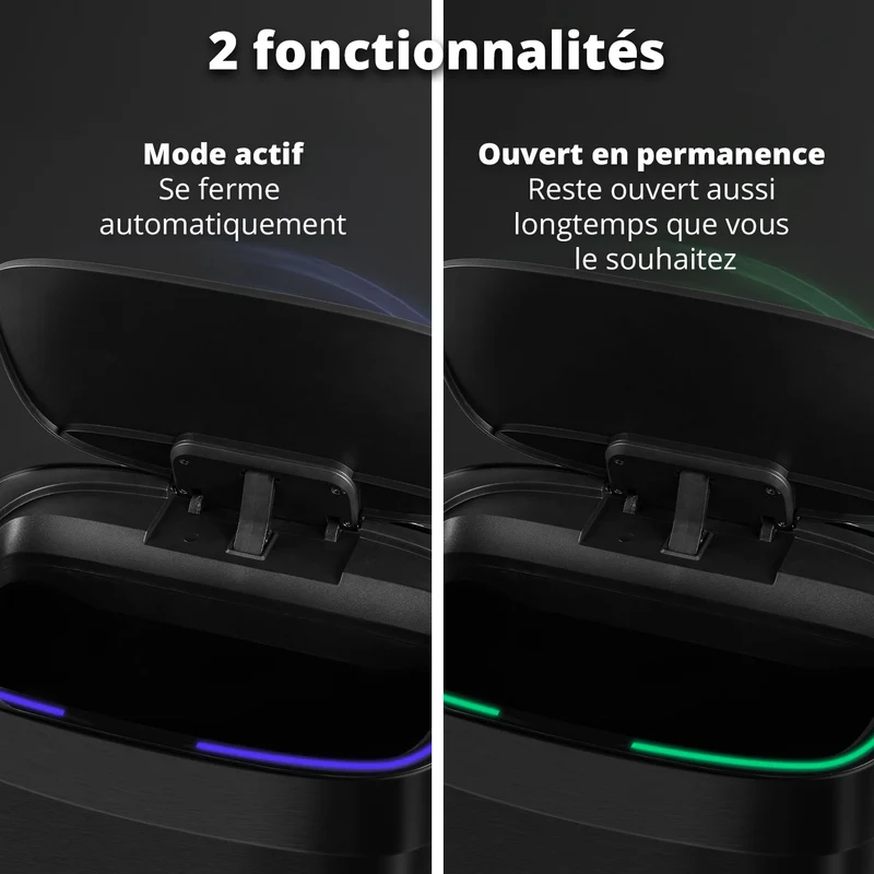 Poubelle Mira avec couvercle à fermeture douce et voyant d'état LED 50 litres Noire