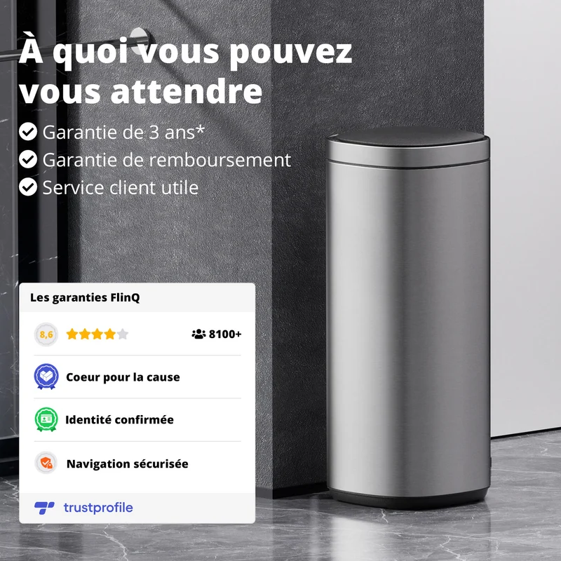 Poubelle Velo avec couvercle à fermeture douce et voyant d'état LED 50 litres Argent
