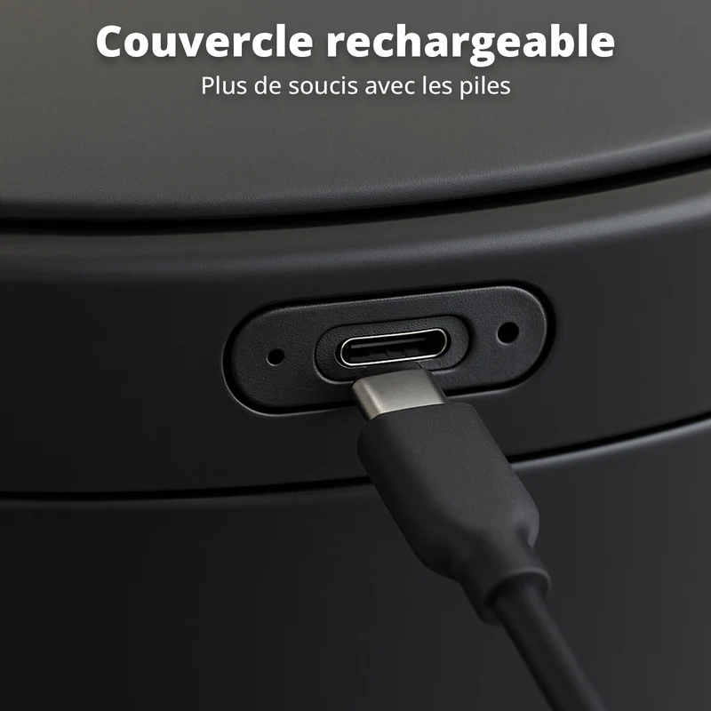 Poubelle Velo avec couvercle à fermeture douce et voyant d'état LED 50 litres Noire