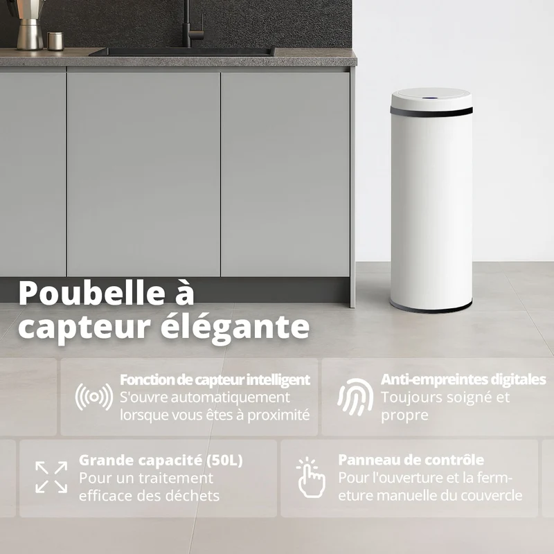 Poubelle 50 L automatique Blanche