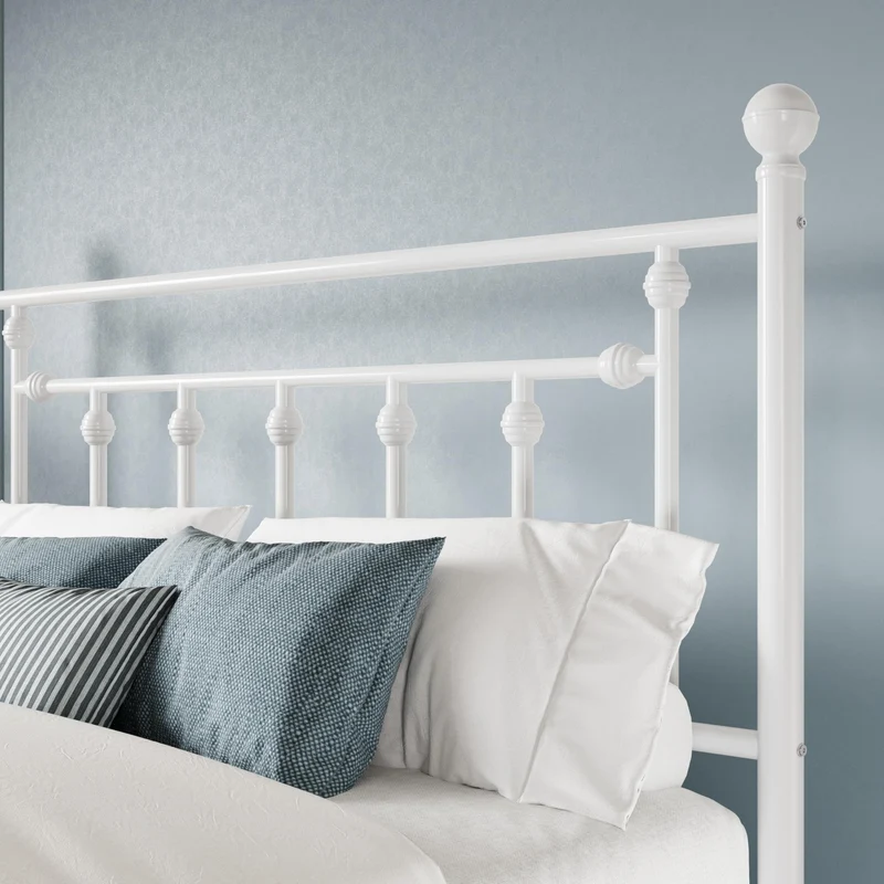 MUTICOR Lit métal 140x200 cm avec tête et Pied de lit, Rangement, Blanc