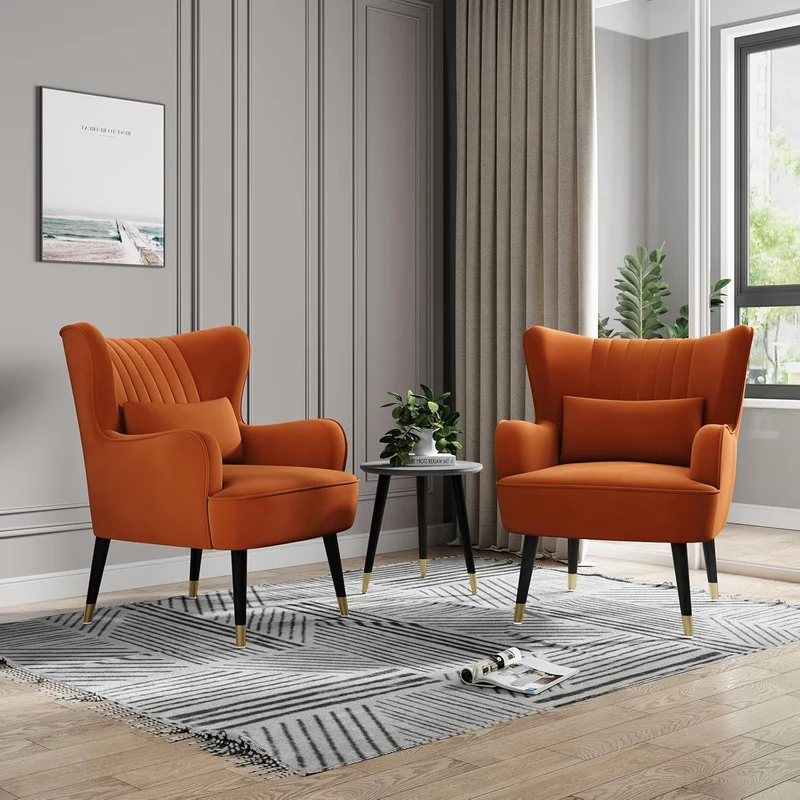 Vesgantti Fauteuil en Velours, Fauteuil à Oreilles pour Salon - Orange