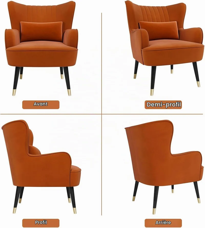 Vesgantti Fauteuil en Velours, Fauteuil à Oreilles pour Salon - Orange