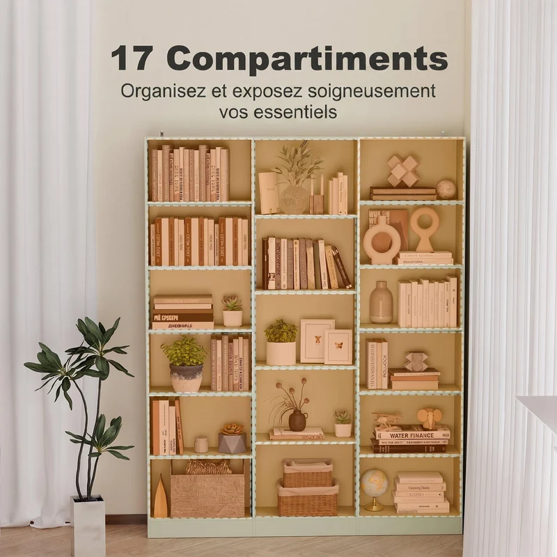 HOMCOM Bibliothèque 6 Niveaux 17 Compartiments 149 x 23,6 x 188 cm Vert