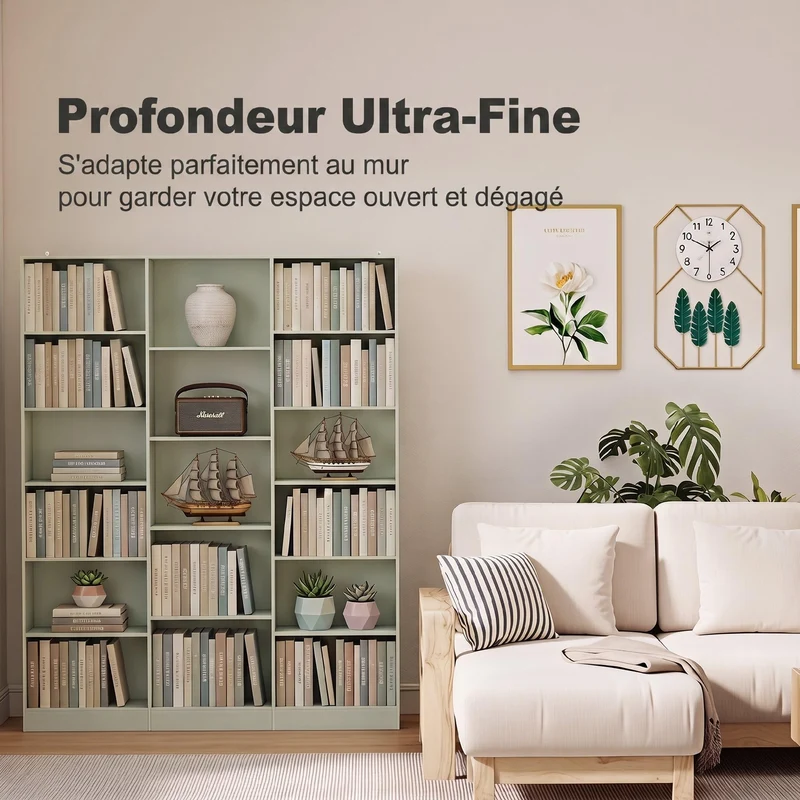 HOMCOM Bibliothèque 6 Niveaux 17 Compartiments 149 x 23,6 x 188 cm Vert