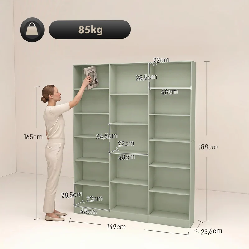 HOMCOM Bibliothèque 6 Niveaux 17 Compartiments 149 x 23,6 x 188 cm Vert