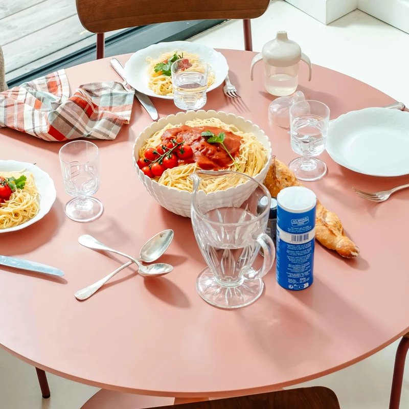 Oviala Table à Manger Ronde 4 Personnes D100 cm Rose Saumon