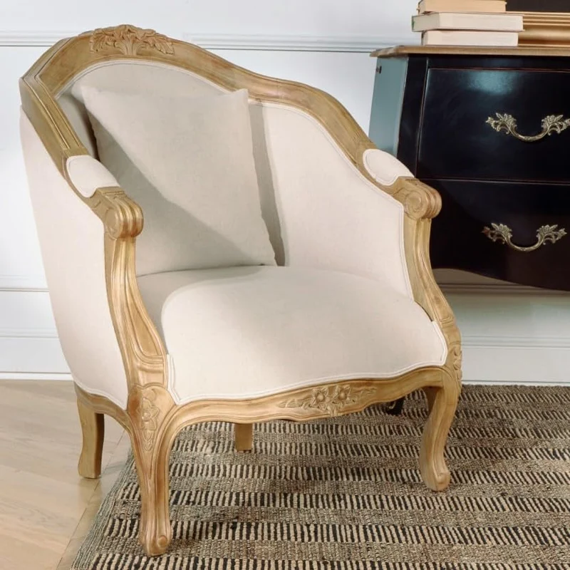Robin des bois - Alexandre : Fauteuil bergère en Bois Massif et Lin Naturel Lin