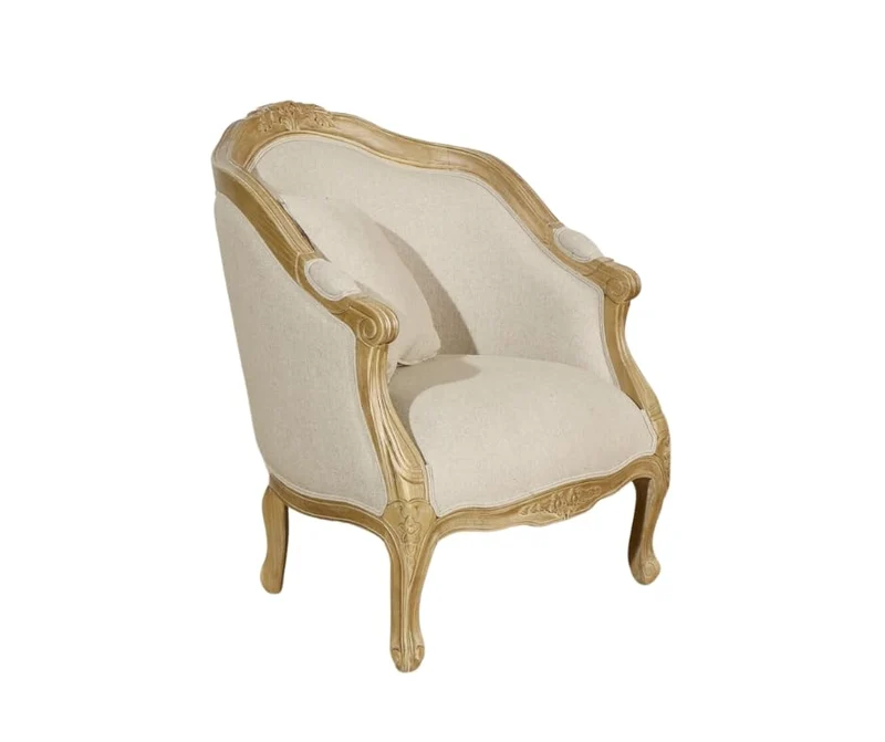 Robin des bois - Alexandre : Fauteuil bergère en Bois Massif et Lin Naturel Lin