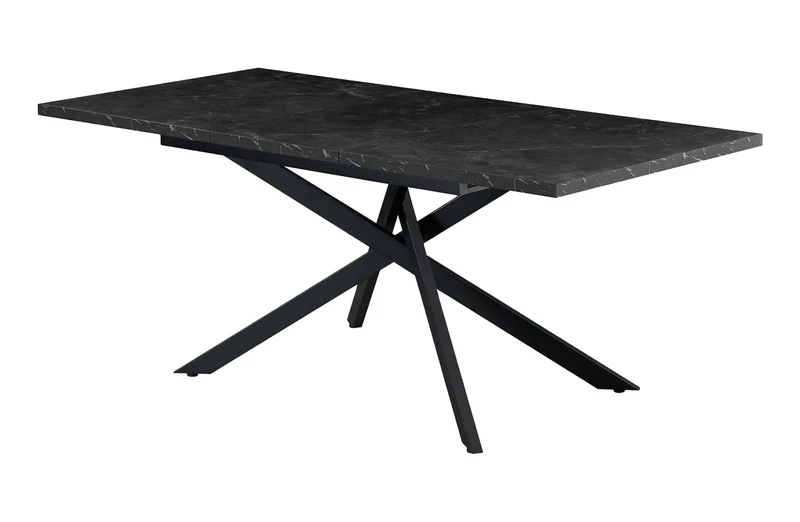 B&D home Table à manger LARS, extensible 120-160 x 80 cm, 4-6 personnes Table de cuisine Table en bois avec structure en croix noir pour cuisine, salle à manger, design industriel moderne, marbre-noir