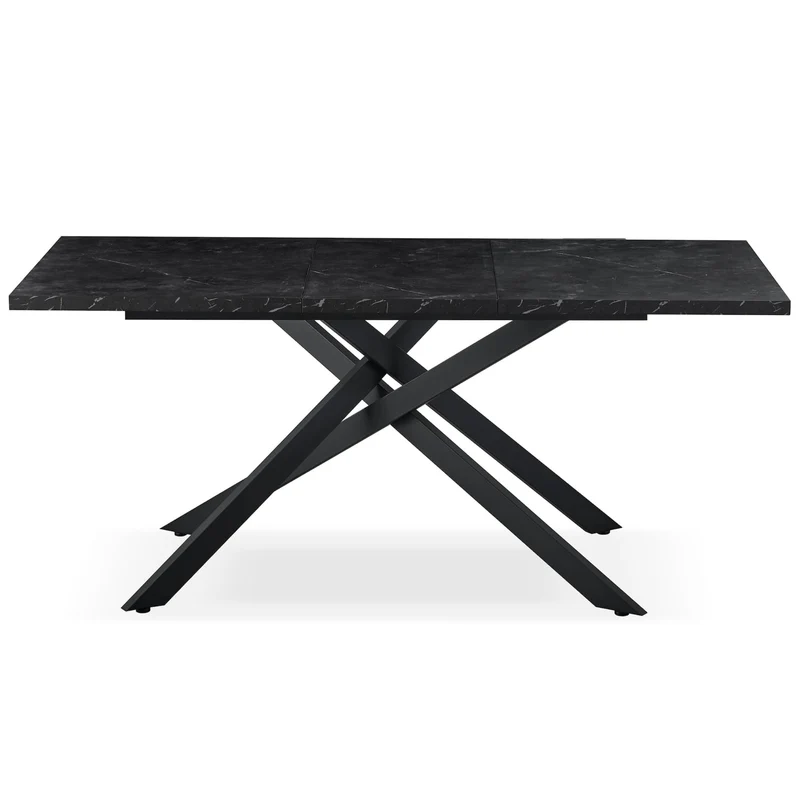 B&D home Table à manger LARS, extensible 120-160 x 80 cm, 4-6 personnes Table de cuisine Table en bois avec structure en croix noir pour cuisine, salle à manger, design industriel moderne, marbre-noir