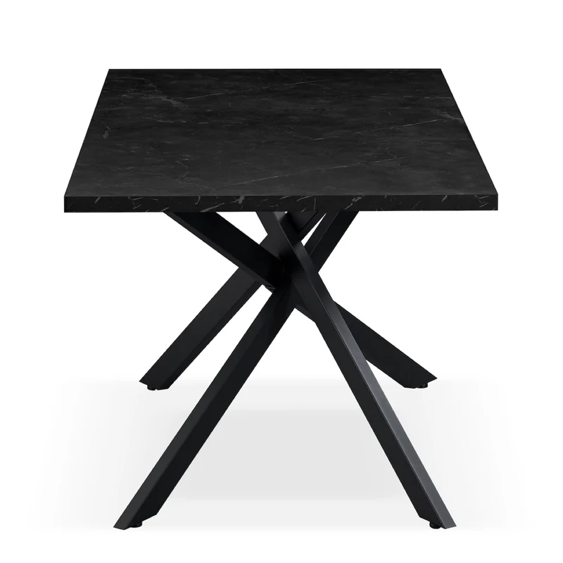 B&D home Table à manger LARS, extensible 120-160 x 80 cm, 4-6 personnes Table de cuisine Table en bois avec structure en croix noir pour cuisine, salle à manger, design industriel moderne, marbre-noir