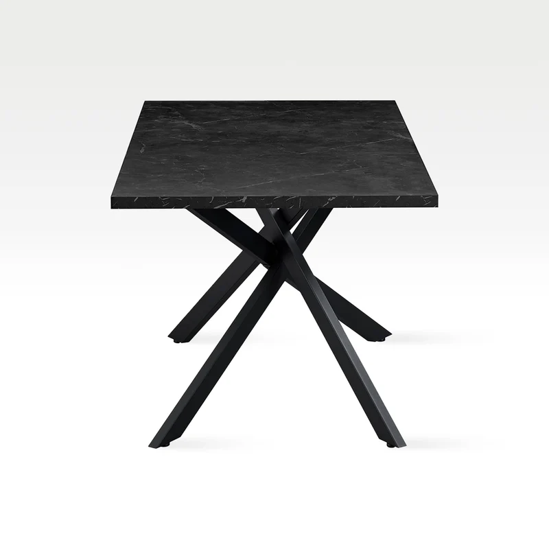 B&D home Table à manger LARS, extensible 120-160 x 80 cm, 4-6 personnes Table de cuisine Table en bois avec structure en croix noir pour cuisine, salle à manger, design industriel moderne, marbre-noir