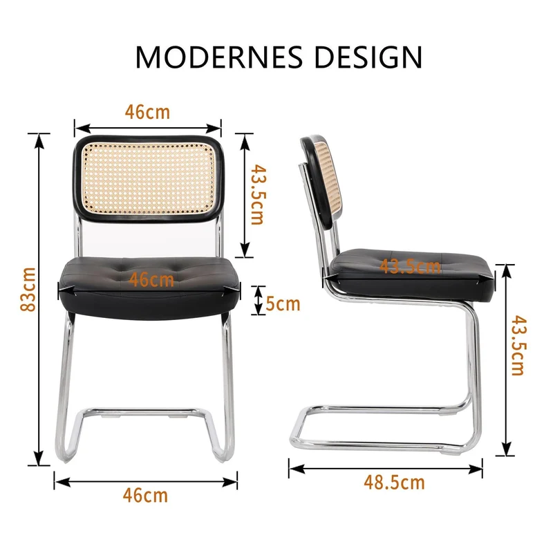 Generisch FRH0033-34 Lot de 2 chaises de salle à manger cantilever Charge maximale 130 kg (Noir)