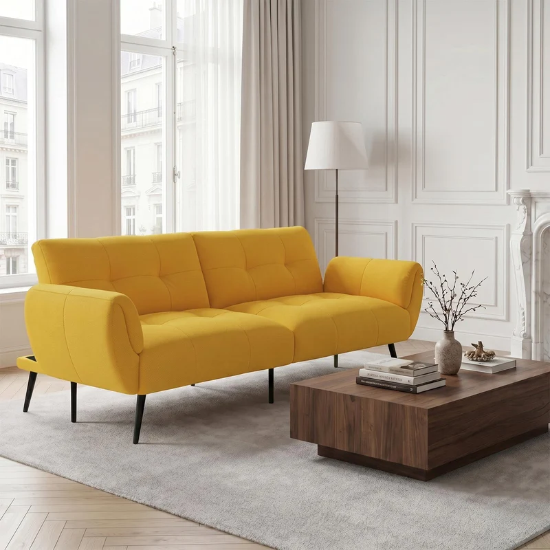 JIEXI Canapé 2 Places, dossiers réglables, 152 cm, Convient pour Salon, Bureau, Chambre, Salon, Chambre à Coucher, Jaune