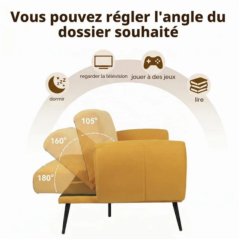 JIEXI Canapé 2 Places, dossiers réglables, 152 cm, Convient pour Salon, Bureau, Chambre, Salon, Chambre à Coucher, Jaune