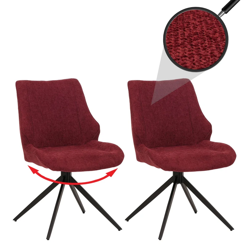 Mendler Lot de 2 chaises de Salle à Manger HWC-O48 Chenille (320g/m²) Oeko-Tex Bordeaux