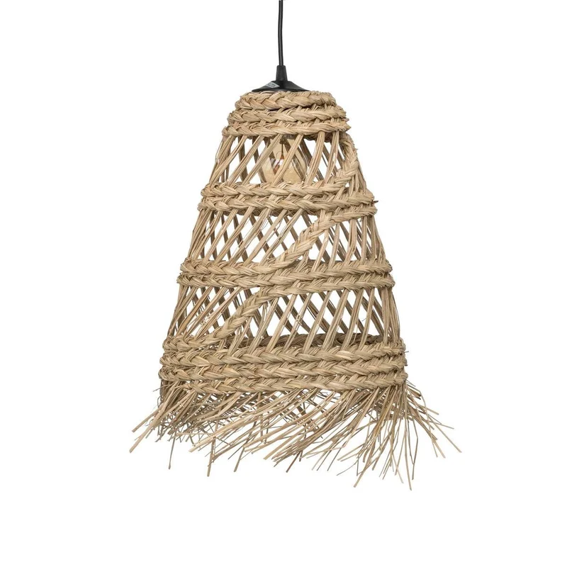 Atmosphera - Suspension Lahys en Paille Tressée Beige, D. 28 x H 48 cm, Abat-Jour Ajouré Style Bohème - Luminaire pour Salon, Chambre