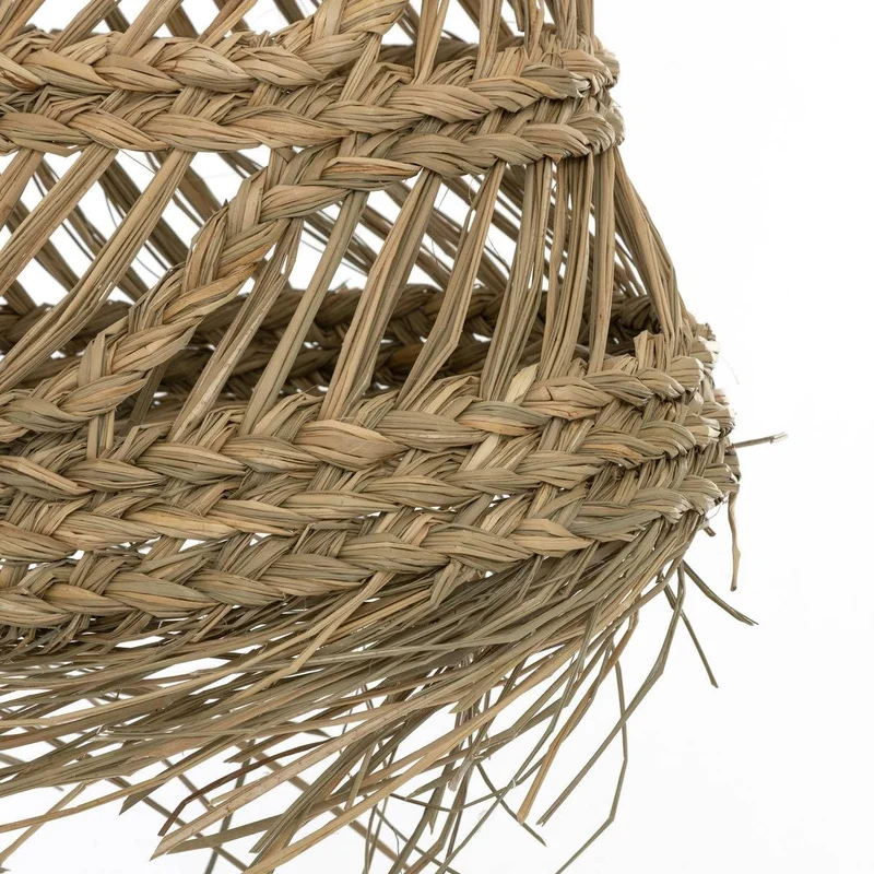 Atmosphera - Suspension Lahys en Paille Tressée Beige, D. 28 x H 48 cm, Abat-Jour Ajouré Style Bohème - Luminaire pour Salon, Chambre