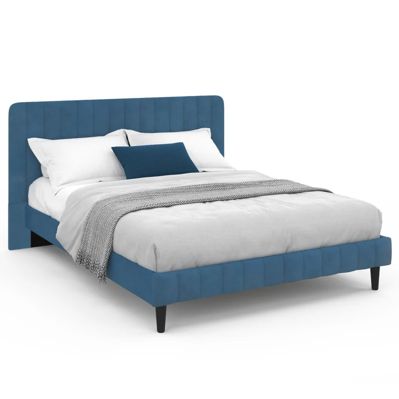 IDMarket - Lit Double Annie 140 x 190 cm Velours Bleu