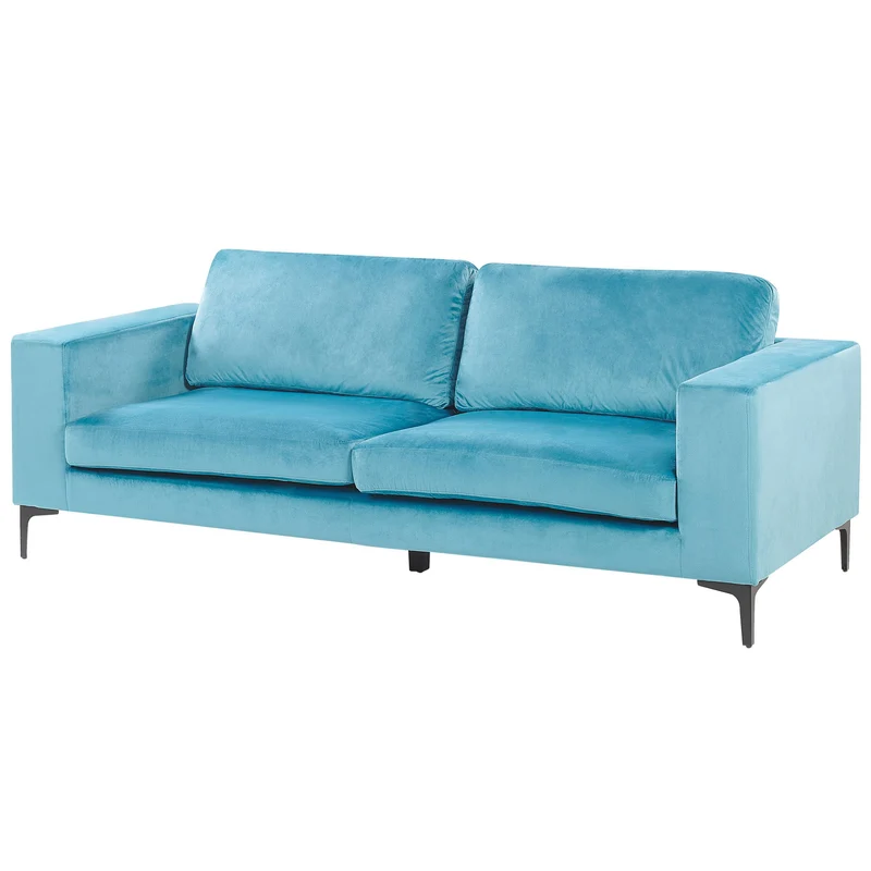 Beliani Canapé Fixe 3 Places Revêtu en Velours Bleu de Qualité Un Design Tendance Idéal pour Salon Vintage Rétro et Glamour