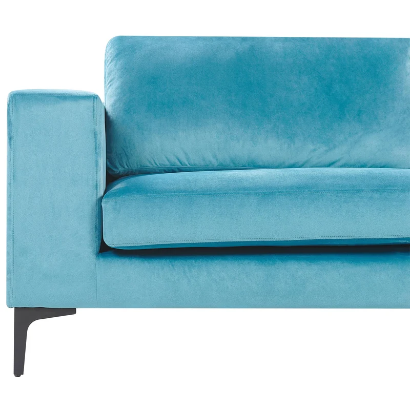 Beliani Canapé Fixe 3 Places Revêtu en Velours Bleu de Qualité Un Design Tendance Idéal pour Salon Vintage Rétro et Glamour
