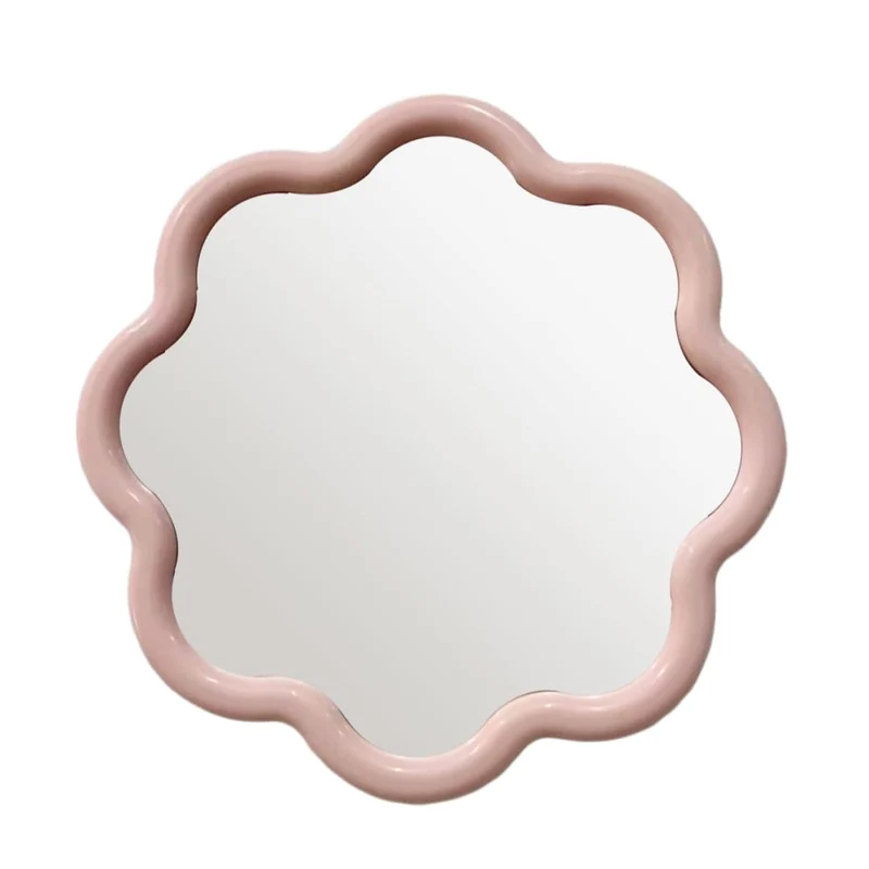 CHAOHAOKE Miroir mural rond ondulé de 25 cm, cadre en plastique blanc/rose