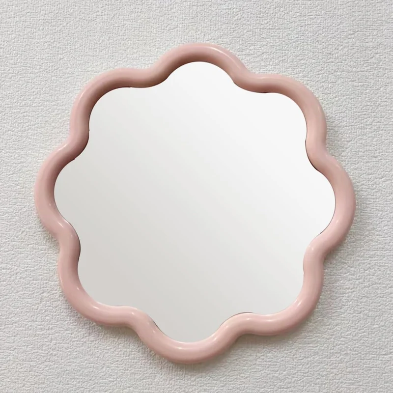 CHAOHAOKE Miroir mural rond ondulé de 25 cm, cadre en plastique blanc/rose