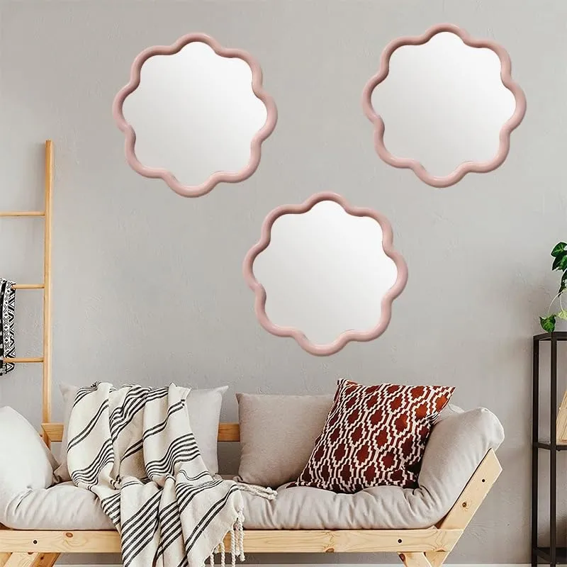 CHAOHAOKE Miroir mural rond ondulé de 25 cm, cadre en plastique blanc/rose