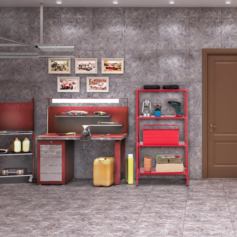 Relaxdays Étagère Charge Lourde, Max. 160 kg, 4 Niveaux, HxLxP:147,5x75,5x30,5 cm, Cave & Garage, Rangement métal, Rouge