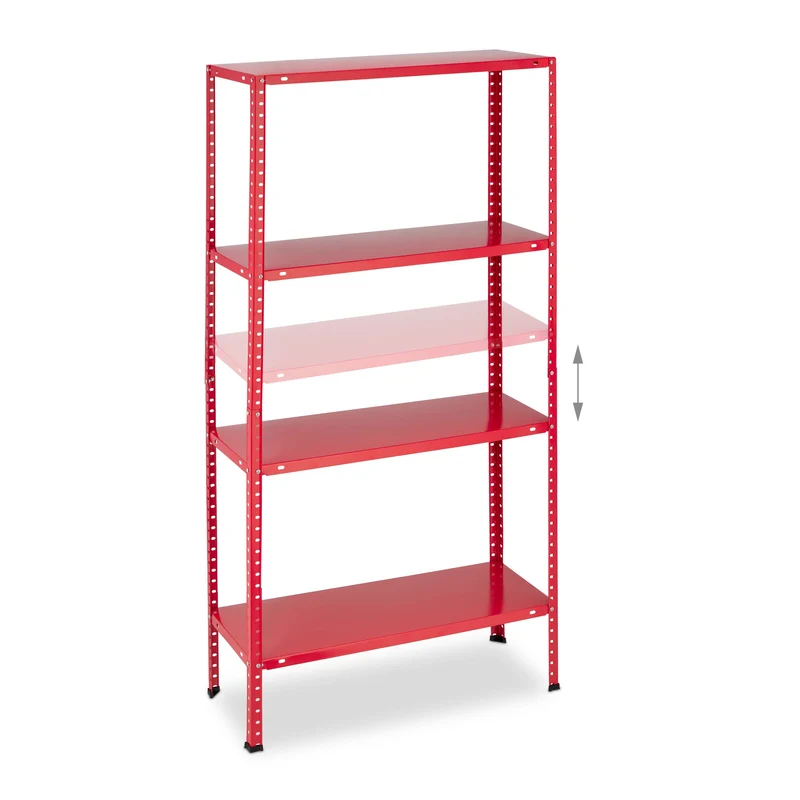 Relaxdays Étagère Charge Lourde, Max. 160 kg, 4 Niveaux, HxLxP:147,5x75,5x30,5 cm, Cave & Garage, Rangement métal, Rouge