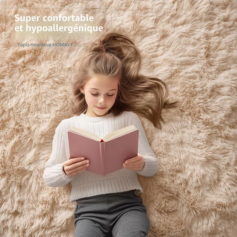Homaxy Tapis Moelleux à Poils Longs - Dessous antidérapant - Lavable - pour Le Salon, la Chambre d'enfant, la Chambre à Coucher - 160 x 220 cm, Beige