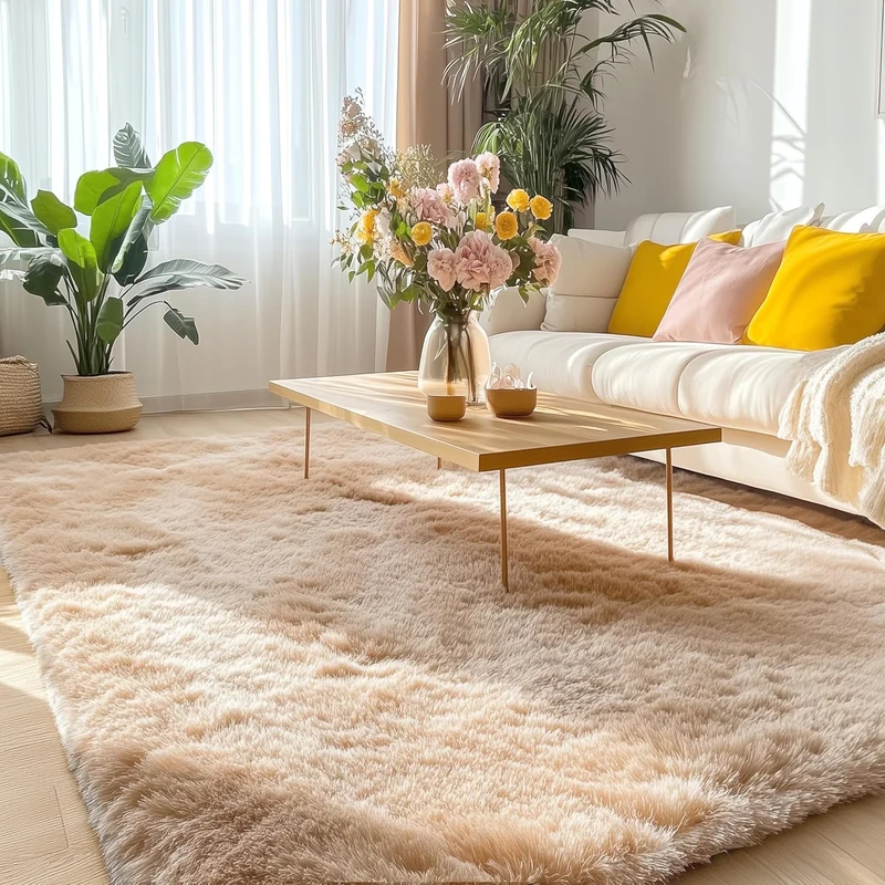 Homaxy Tapis Moelleux à Poils Longs - Dessous antidérapant - Lavable - pour Le Salon, la Chambre d'enfant, la Chambre à Coucher - 160 x 220 cm, Beige